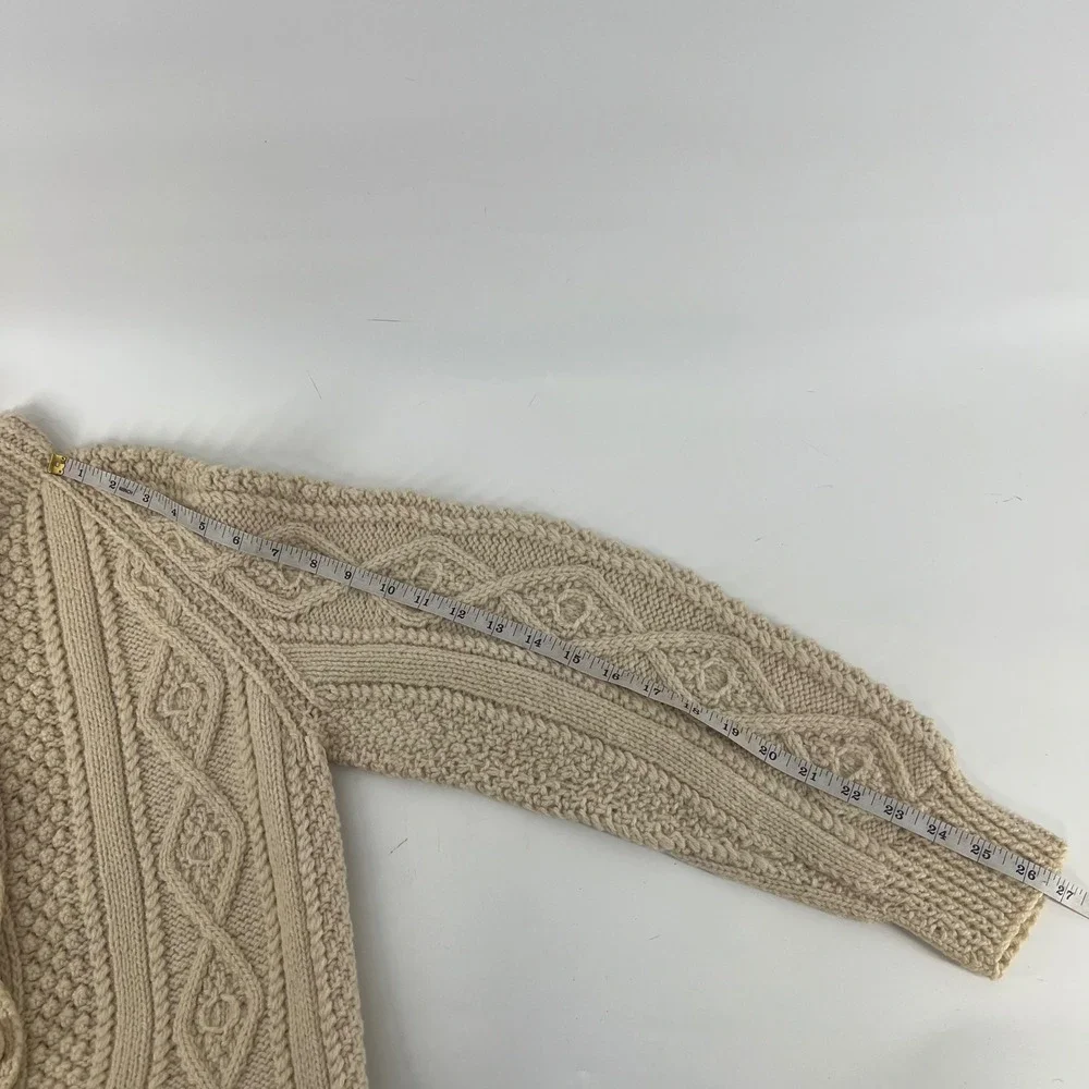 Heron Garment Vintage Aran Wool Cardigan Sweater Irish Cable Knit Cream Shannon